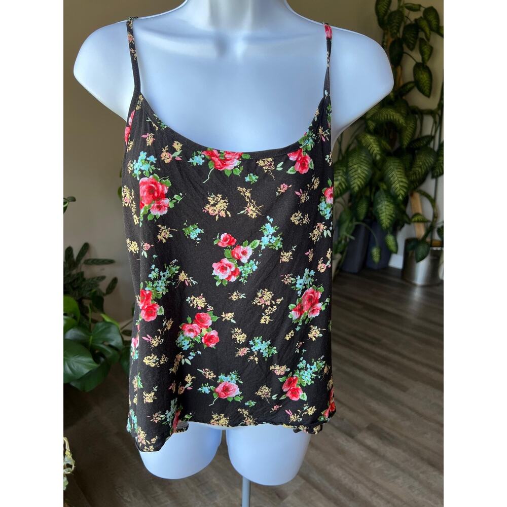 RUBY Woman Floral Tank‎ Cami Shirt Top Black XL #507